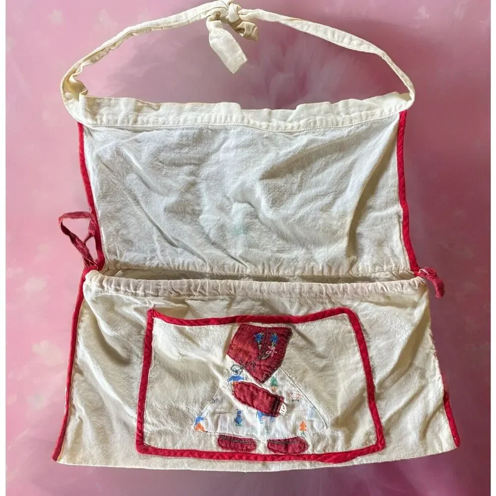VTG Antique Hand Made Apron Toddler Child Appliqué Bonnet Girl‎ Embroidered READ